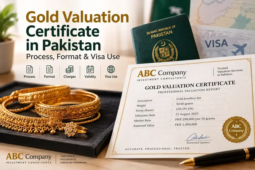 Gold valuation certificate in Pakistan with jewellery and visa documents